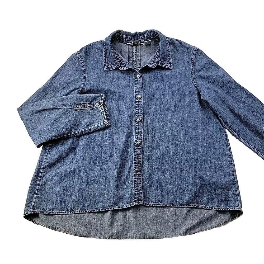 J. Jill Women's XS Blue Jean Denim Casual Collared Button-Up Blouse Western LS - Picture 1 of 10